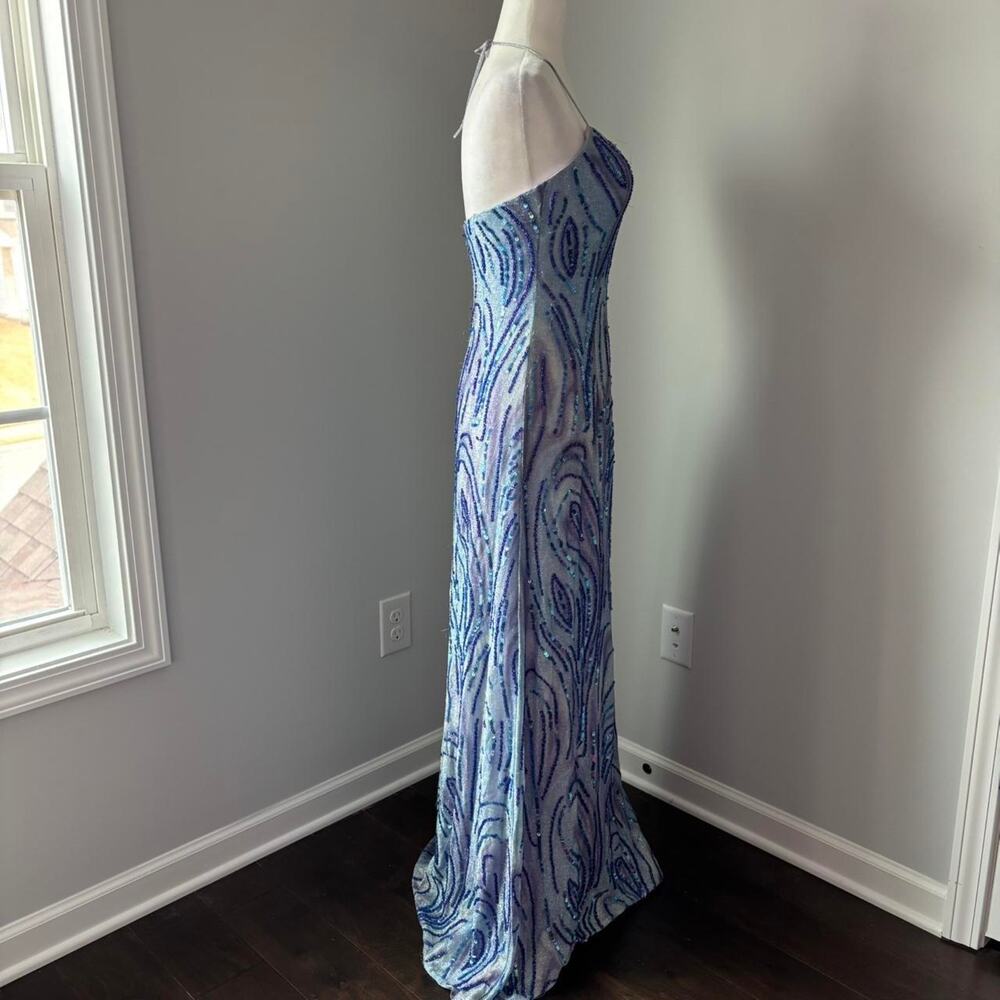 Vintage y2k Early 2000s Alyce Designs  Blue Purple Beaded Dress - Picture 6 of 7